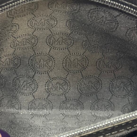 Michael Kors Hamilton Large Signature Monogram Logo Black Leather Satchel Tote - Picture 8 of 16